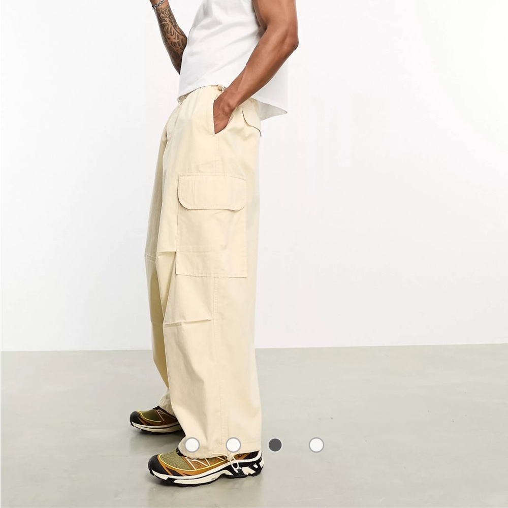 ASOS Parachute Pants Cargo Cream Beige Joggers Lightweight Cotton 2X Baggy